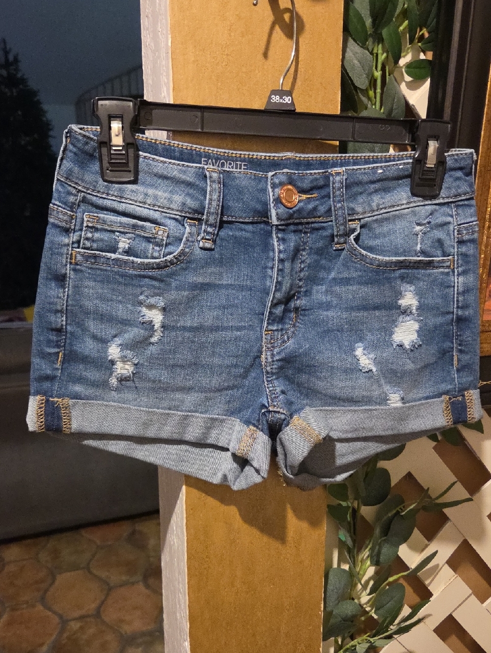 SO Blue Distressed Rolled-Cuff Denim Shorts